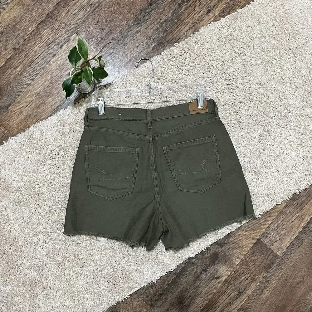 American Eagle Size 6 Green Whiskered Distressed Highest Rise Mom Shorts